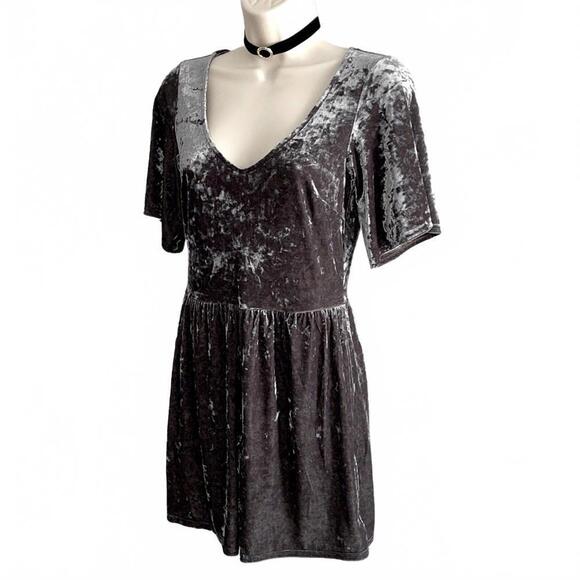 Soft & Sexy Velvet Dress - Charcoal Gray - Picture 1 of 8